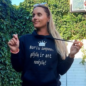 Džemperis: Noriu šampano, gėlyčių ir ant rankyčių su paveiksliuku 